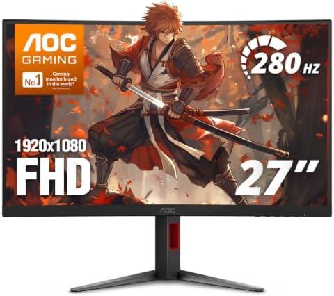 AOC 27 Inch Curved Gaming Monitor FHD 280Hz VA 0.3ms HDR, C27G4ZH | 1920×1080 Computer Monitor, FreeSync Premium, HDR, DP 1.4, HDMI 2.0, Earphone Out, Console Ready,