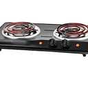 OVENTE Electric Countertop Double Burner, 1700W Cooktop with 6" and 5.75" Stainless Steel Coil Hot Plates, 5 Level Temperature Control, Indicator Lights and Easy to Clean Cooking Stove, Black BGC102B