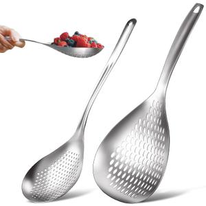 Bokon 2 Pieces Spider Strainer Skimmer Slotted Spoon Stainless Steel Skimmer Ladle Rustproof Frying Spoon Strainer Colander with Hanging Holes for Kitchen Cooking Draining and Frying