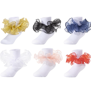 Dicry Girls Double Lace Socks Turn Cuff Big Ruffle for Infant Toddler and Kids M