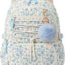 WOBAGMEN Backpack for Women,Cute Quilted Backpack with Multi-Pocket, Lightweight Anti Theft Bookbag Fits 15.6" Laptop,Aesthetic Large Capacity Casual Daypacks for travel(Blue Floral, M)