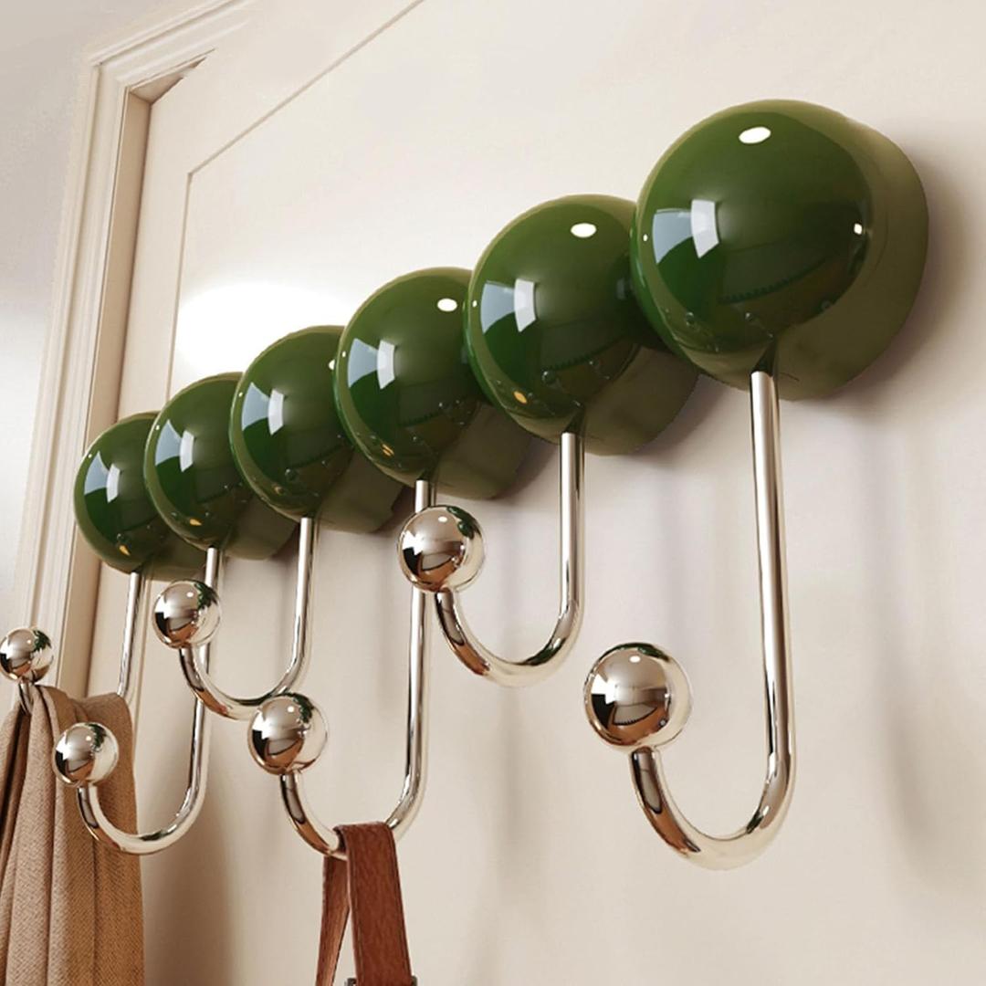 Coat Rack Wall Mount, Wall Hooks for Hanging, Suction Cups with no Trace Hooks, Hooks for Storage Behind The Door-6 Hooks (Green)