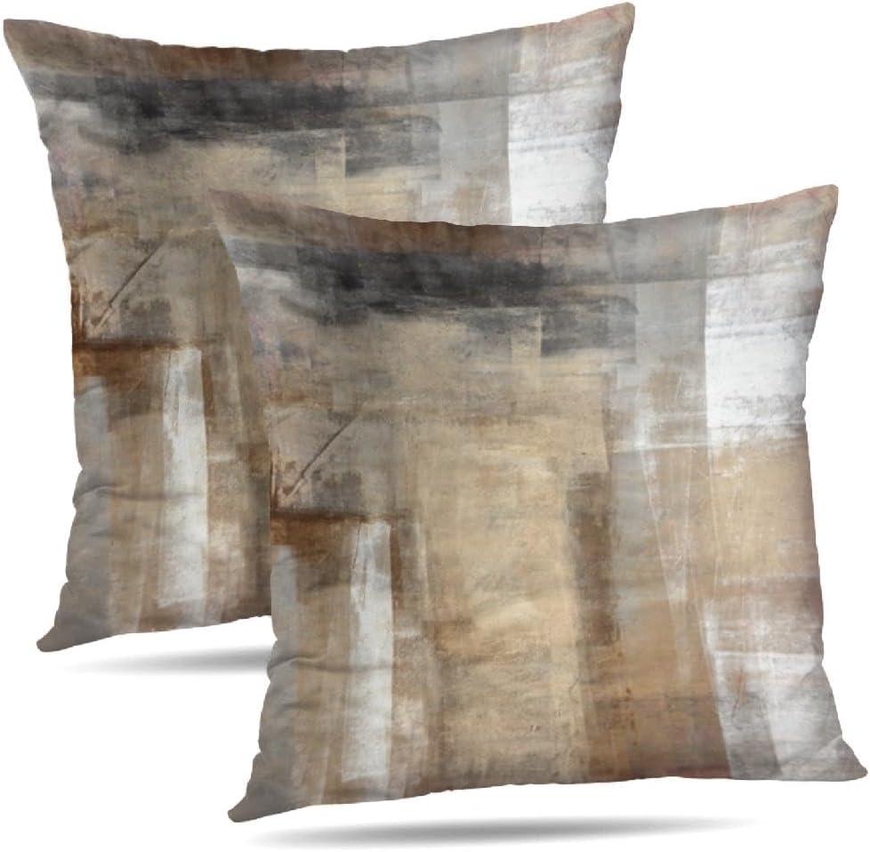 Beige and Grey 26X26 Pillow Covers Brown Abstract Art Painting Aesthetic Square Accent Decorative Throw Pillow Covers, Soft Throw Pillows for Couch Sofa Bedroom Set of 2