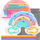 Hongvkae 2pcs Fidget Toys Sensory Activity Board, Silicone Sensory Toys for Anxiety Autistic ADHD Calming, Kids 3+ & Adults, Travel Bag & 24 Strings, Rainbow (Pink & Blue)