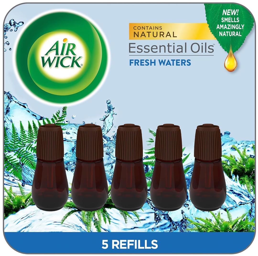 Air Wick Essential Mist Refill, 4 ct, Fresh Waters, Essential Oils Diffuser, Air Freshener
