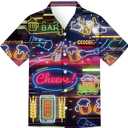 Men 4th of July Patriotic Shirt,American Flag Shirt Short Sleeve Button Down,Hawaiian Neon Funny Novelty Shirts (M)