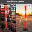 4 Pack 34 Inches Traffic Delineator Post Cones, Portable Orange Safety Driveway Barrier with Weighted Rubber Base, Reflective Collars, 5 FT Plastic Chain for Road Safety,Parking Lot
