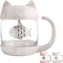 BigNoseDeer Cat Tea Cup Cute Mug Glass Pot with Fish Infuser for Loose Leaf Tea (White 8oz)