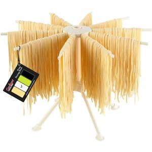Cambom Collapsible Pasta Drying Rack - Spaghetti Noodle Drying Rack with 10 Bar Handles White