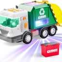 LED Garbage Truck Toy Set Includes Dumpster, Toy Truck with Mode Switch & Volume Control, Trash Vehicle with Lights and Sounds, Automatic Bump & Go Car