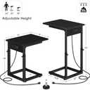 Vagusicc C Shaped End Table with Charging Station, Adjustable Height Side Table for Couch, C Table End Table Couch Table That Slide Under, Sofa Table TV Tray Arm Table for Living Room, Bedroom, Black (16"D x 12"W x 18-33"H)
