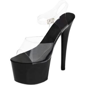 Women's Clear Strap Stiletto High Heels for Women Platform Clear Slides Dancer Causual Variable Occasions Sandals (8.5, Black 6inch)