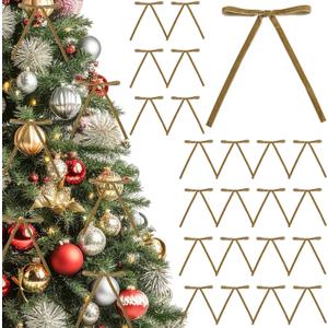 2 x 24Pcs Velvet Bows for Christmas Tree - 5  7 Inch Velvet Christmas Tree Bow - Khaki Bows for Gifts Wrapping - Home Decor - Wedding - Vintage Garland - Holiday Decorations
