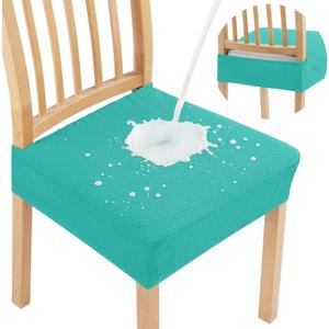 Smiry Waterproof Seat Covers for Dining Room Chairs Set of 6, Stretch Jacquard Removable Washable Chair Seat Slipcovers Protector, No Rear Covers, Teal