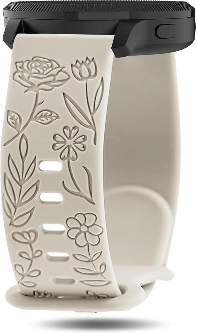 Floral Engraved Bands Compatible with Garmin Venu 4 45mm/Vivoactive 4/Venu 3/Venu 2 45mm, 22mm Soft Silicone Flower Pattern Wristband for Garmin Forerunner 255/255 Music/265/745 Smart Watch