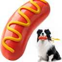 Dog Chew Toys for Aggressive-Chewers - Indestructible Dog Toy for Aggressive ChewerTough Chew Toys for Dogs Rubber (01-Red-Hotdog)