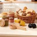 Toyssa Wooden Play Food Sets for Kids Kitchen, Bakery Pretend Play Toy Food for Toddlers 3-5 with Cutting Bread & Basket, Christmas Kitchen Accessories Birthday Gifts for Girls Boys 3 4 5 6 Years Old