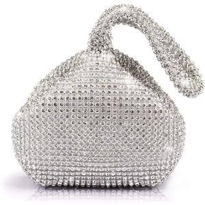 JIAN YA NA Fashion Women Bridesmaid Lady Girl Bride Evening Clutch Bag for Prom Cocktail Party Wedding Engagement (A Small Silver)