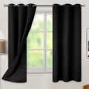 BGment Thermal Insulated 100% Blackout Curtains for Bedroom with Black Liner, Double Layer Full Room Darkening Noise Reducing Grommet Curtain (38 x 63 Inch, Black, 2 Panels)