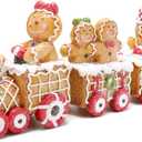 Hodao 9.25 Length Christmas Gingerbread Man Train Decorations Xmas Train Figurines Winter Decor Handmade Polyresin Gingerbread Man Figurine for Xmas Decor Gift - Christmas Party Home Decor (Brown-1)