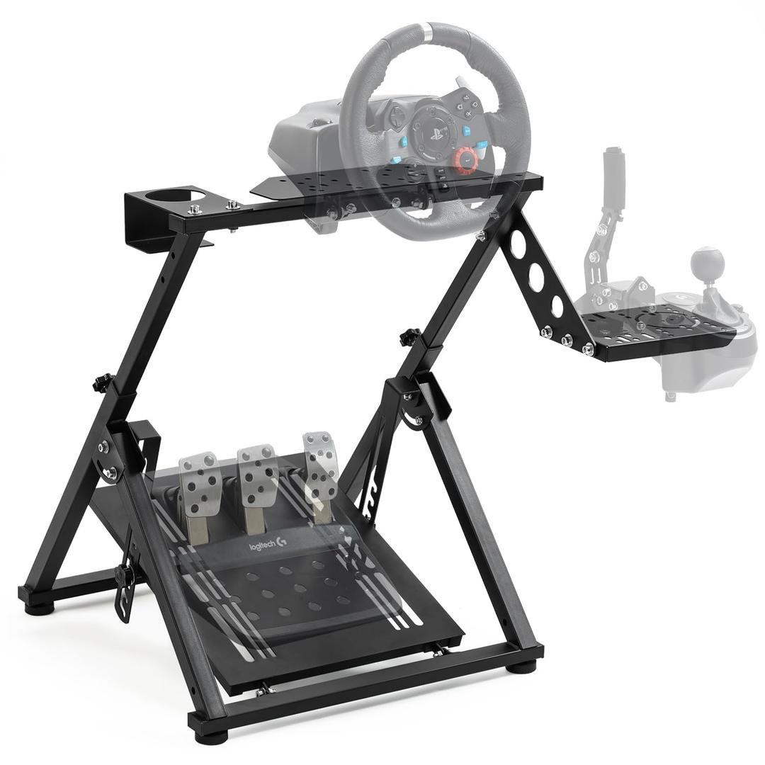 Gazzyt Foldable Racing Wheel Stand Adjustable Racing Cockpit Compatible with Logitech/Thrustmaster/Fanatec R5 R9 G29 T248 T500 Sturdy Gaming Stand,Space-Saving Design Wheel and Pedals Not Included
