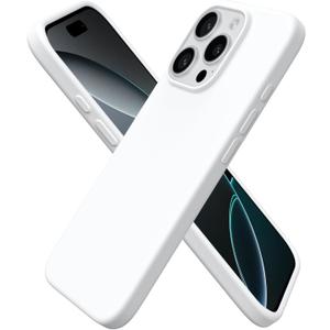 ORNARTO Compatible with iPhone 16 Pro Case 6.3", Slim Liquid Silicone 3 Layers Soft Gel Rubber Shockproof Protective Cover with Anti-Scratch Microfiber Lining-White