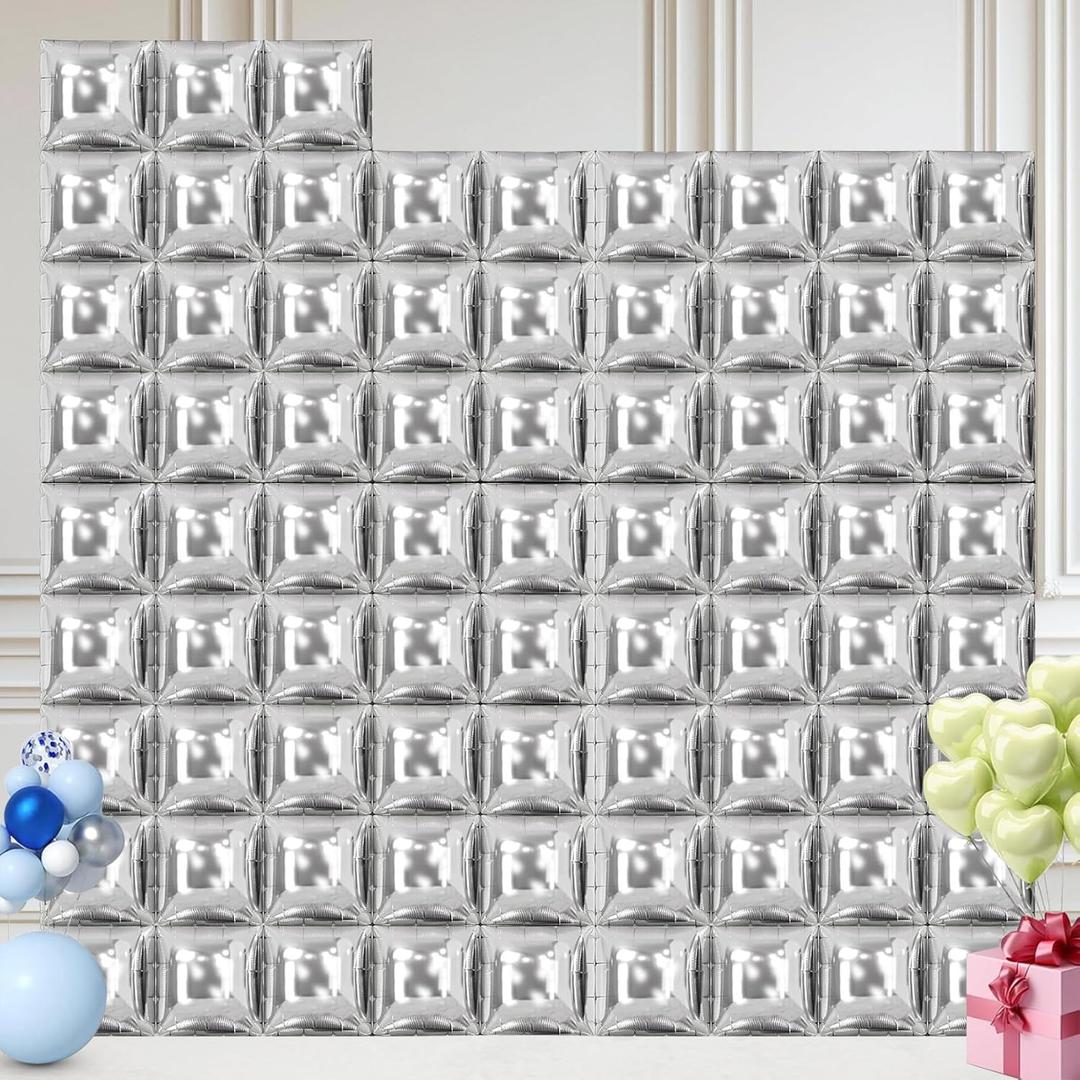 Silver Square Foil Balloons 75Pcs Metallic Silver Balloons Wall Backdrop for New Year Graduation Birthday Bridal Shower Party Arch Backdrop Decorations
