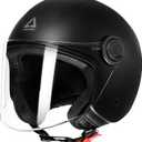 TRIANGLE Open Face Motorcycle Helmet Retro 3/4 Helmets with Clear Visor for Men Women DOT Approved (Black, S)