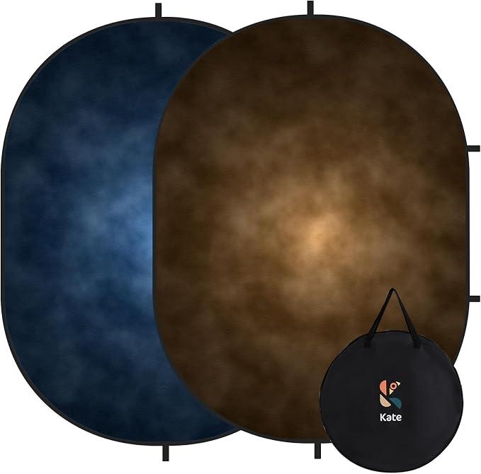 Kate Collapsible Backdrop for Photography Dark Blue&Brown Pop Up Photo Backdrops Portable Background for Portrait, Live Streaming, 5x6.5ft