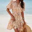Womens Button Down Shirt Dresses with Belt Business Casual Aline Spring Summer Sun Dresses for Women 2025 (Medium, Khaki)