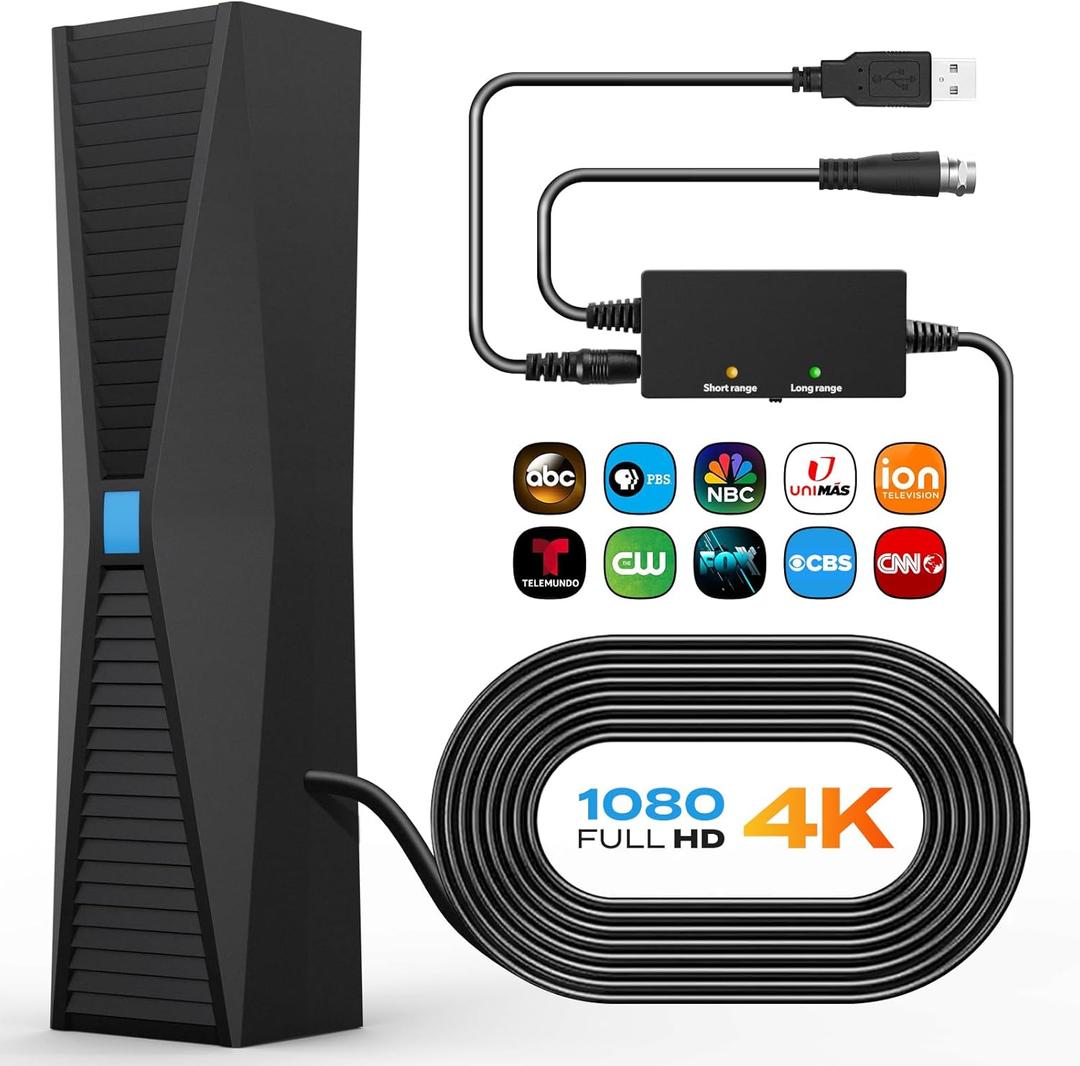 2025 Antenna for smart TV, Long Range TV Antenna Indoor/Outdoor with 360 Signal Booster, Digital TV Antenna for Local Channels, Supports All Smart/Old TVs and 4K 1080P VHF UHF