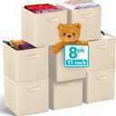 Reli. 11 Inch Cube Storage Bins (8 Pack) | Cube Organizer Bins | 11x11 Fabric Storage Boxes | Collapsible, Foldable Fabric Cubby Box (Square) | Kids Room Organization (Beige)