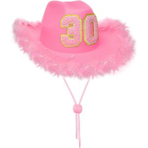 JUSTOTRY 30th Birthday Cowboy Hat, 30th Birthday Outfit Gifts for Women Cowgirl Hats Decorations (Pink)