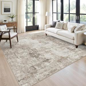 9x9 Square Area Rug Living Room Washable Non-Slip Indoor Rug for Bedroom Dining Room Home Office Low Pile Soft Durable Modern Neutral Carpet (Beige/Grey)