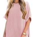 Tankaneo Womens Oversized T Shirts Summer Casual Loose Fit Ribbed Batwing Short Sleeve Tunic Tops Pink XL