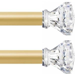 TVWOO Gold Decorative Crystal Curtain Rods  Pack:Heavy Duty Adjustable Window Curtains Rods for Living Room Bedroom,Brass Gold Modern Acrylic Drapery Rods Set with Clear Bling Diamond Finials,18-45"