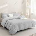 JELLYMONI Duvet Cover King Size Light Grey - 3PCS Boho Striped Duvet Cover Set Polyester Tufted Bohemian Textured Comforter Cover 10490in with Corner Ties & Zipper and 2 Pillowcases