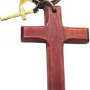 2 x Vintage Wooden Cross Rear View Mirror Accessories, Big Size Cross Car Mirror Charms Safe for Windshields, Cute Car Accessories Hanging Ornament Universal Automotive Interior Decor