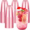 KesaPlan 50 Pcs Pink Plastic Cups, 16oz Disposable Stemless Glasses Pink Clear Drinking Cup for Party Plastic Disposable Cup for Cocktail Party Wedding Birthday Valentine's Galentine's Day