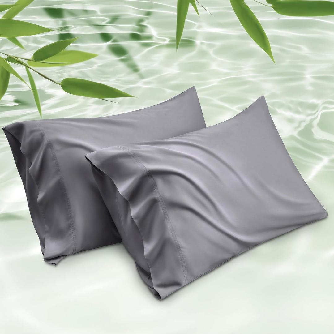 Bedsure Cooling Pillow Cases Standard Size 2 Pack, Rayon Derived from Bamboo Cooling Pillowcase for Hot Sleepers, Cool Pillow Covers with Envelope Closure for Women Men, Dark Grey, 20x26 Inches