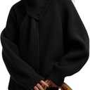 ALPSWARE Women V Neck Sweater with Buttons Pullovers Tops for Women with Scarf 2025 Winter Fall Fashion Black (Black, L)
