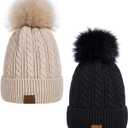 Alepo Womens Winter Beanie Hat, Warm Fleece Lined Knitted Soft Ski Cuff Cap with Pom Pom, One Size