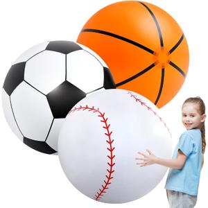 Lewtemi 3 Pcs 27 Inch / 40 Inch Giant Inflatable Sports Balls Large Inflatable Beach Ball Inflatable Baseballs Soccer Ball Basketball for Sports Themed Birthday Party Favor(27 Inch)