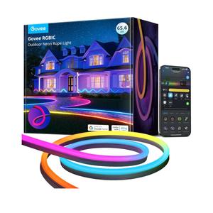 Govee Outdoor Neon Rope Lights, 65.6ft RGBIC IP67 Waterproof Outdoor Decorations with 64 Scene Modes, Music Sync, Flexible LED Lights, Neon Lights Work with Alexa, Google Assistant
