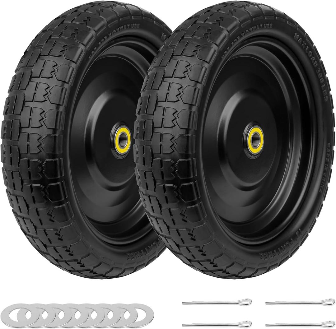 4.00-6 Solid Tires and Wheels 13 Inch Flat-Free Replacement Wheels with 5/8 Axle Bore & 2.2 Offset Hub, Heavy-Duty 396LB Load for G orilla Carts, Wheelbarrows, Garden Trailers, 2 Pack