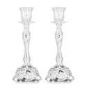 Sziqiqi Silver Plated Candlestick Holders Set of 2 Taper Candle Holders Deluxe Ornate Candle Holders for Shabbat Taper Candles, Candle Centerpiece, Wedding Candles, Christmas Candle, 7.4inch