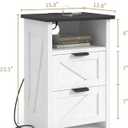 Farmhouse Night Stand Set of 2 with Charging Station, Bedside Table w/2 Drawers & Storage, Rustic End Tables for Bedroom, Living Room, Small Spaces, Home Office, White