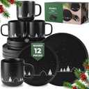 MIAMIO  Christmas Dinnerware Set 12-Piece/Christmas Plates Set with Mugs in minimalist holiday design (Service for 4) / Dishwasher and Microwave Safe  Vinter Collection