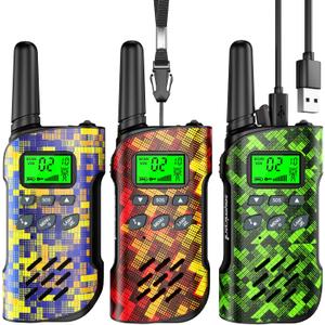 Walkie Talkies for Kids Rechargeable,Toys for Boys and Girls Ages 3-12, 3 Pack Long Range 2-Way Radios, Birthday Gifts,Christmas Stockings, Outdoor Play, Family Games, Hiking Camping Gear