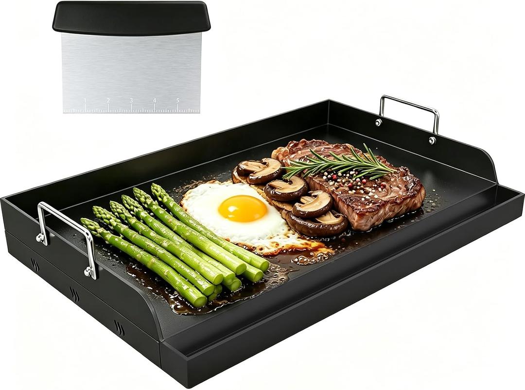 COZEER Cast Iron Griddle 25 x 18,Nonstick Griddle for Gas Grill with Groove | Universal, Muti-Purpose, Pre-Seasoned, Upgrated, for Camping, Tailgating, Paties